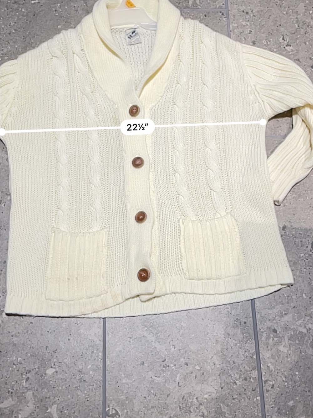 Cream Cable-Knit Shawl Collar Cardigan Sweater Vintage 70’s Woolco Mens M